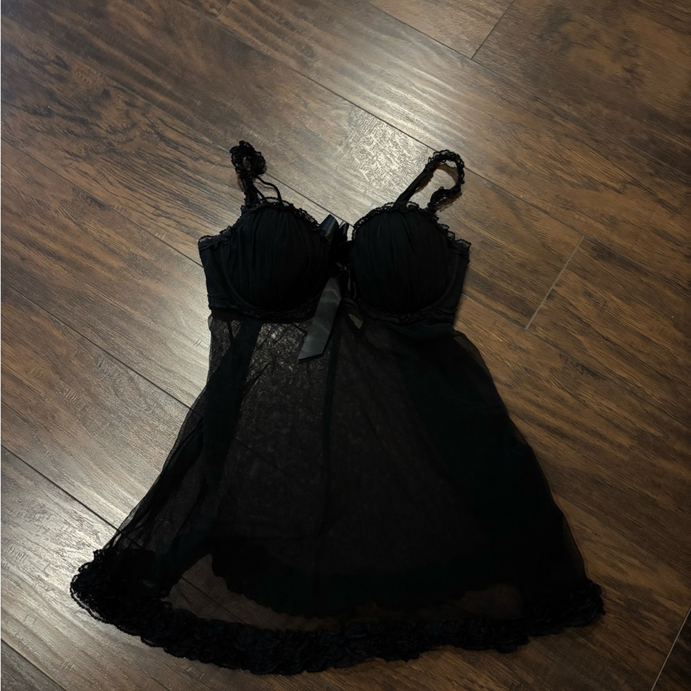 Black Sheer Lace Babydoll Lingerie